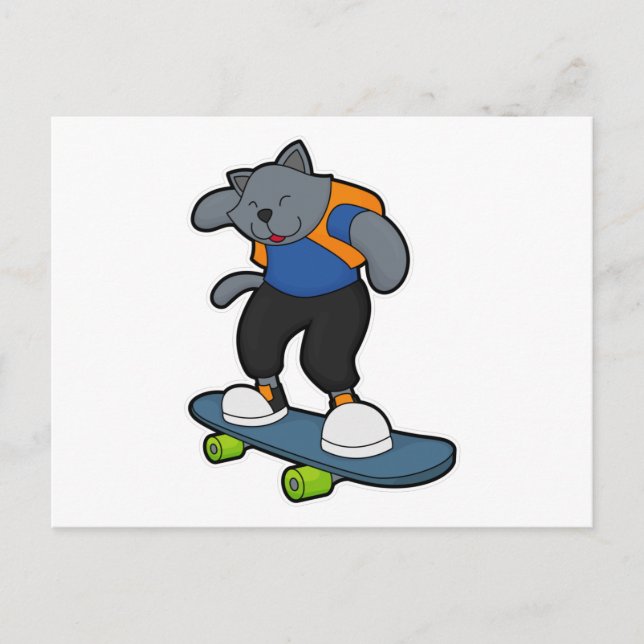 Katt som Skateboarder med Skateboard Vykort (Framsida)