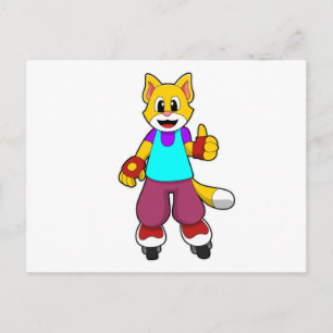 Katt som skater med inlines vykort