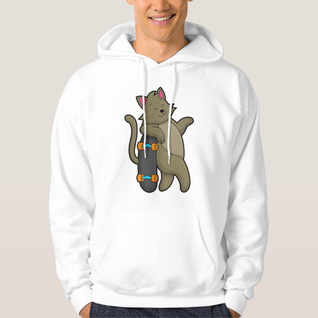 Katt som Skater med Skateboard Hoodie (Framsida)