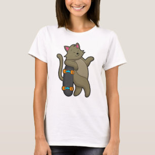 Katt som Skater med Skateboard T Shirt