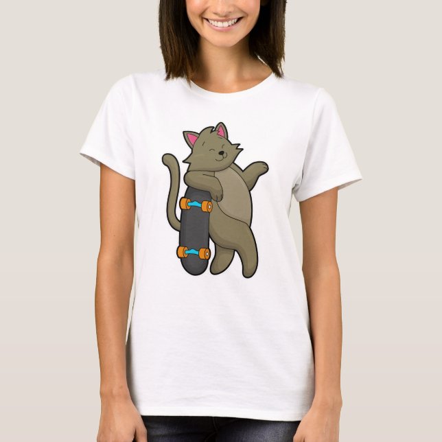 Katt som Skater med Skateboard T Shirt (Framsida)