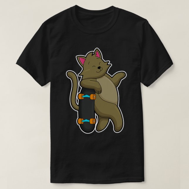 Katt som Skater med Skateboard T Shirt (Design framsida)