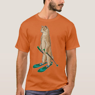 Katt som skidåkare med läsk-, skij- och skifferpol t shirt