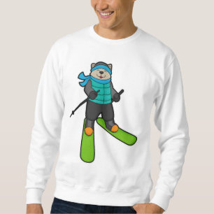 Katt som Skier med Ski Lång Ärmad Tröja