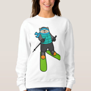 Katt som Skier med Ski T Shirt