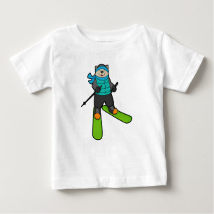 Katt som Skier med Ski T Shirt