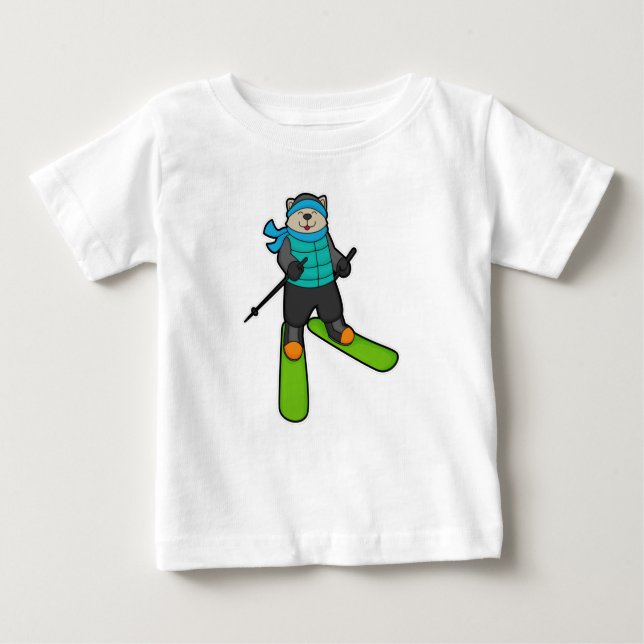 Katt som Skier med Ski T Shirt (Framsida)
