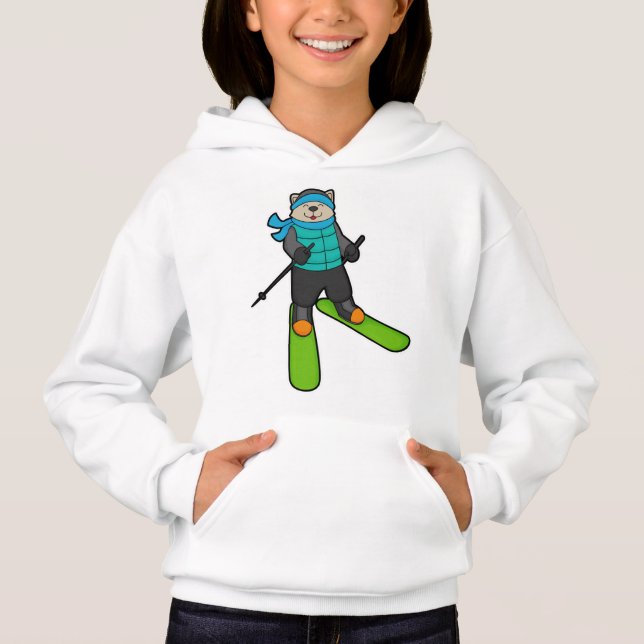 Katt som Skier med Ski T Shirt (Framsida)