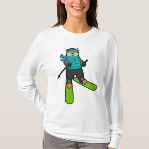 Katt som Skier med Ski T Shirt