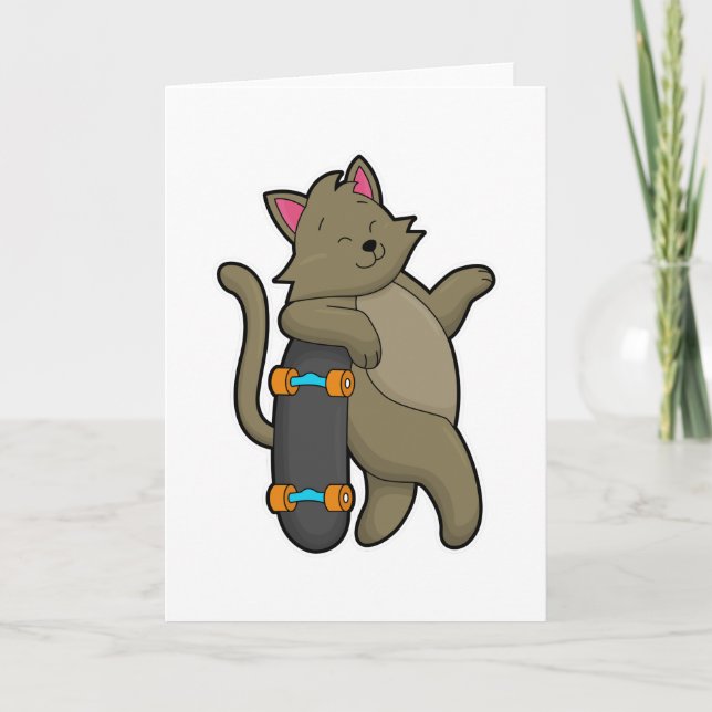 Katt som Skridskoåkare med Skateboard Kort (Framsida)