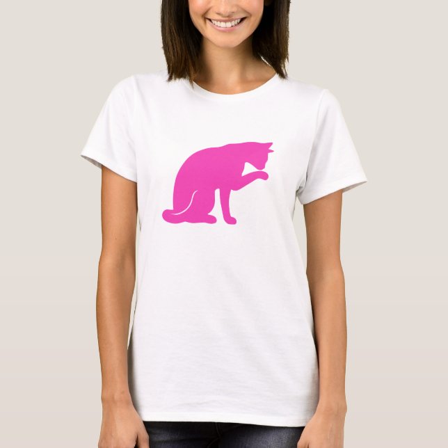 Katt som slickar tassT-tröja (den rosa T-shirt (Framsida)