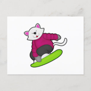 Katt som snowboardåkare med snowboard vykort