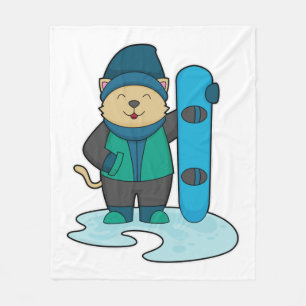 Katt som Snowboarder med snöpapp Fleecefilt