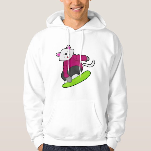 Katt som Snowboarder med snöpapp Hoodie (Framsida)