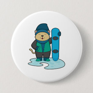 Katt som Snowboarder med snöpapp Knapp