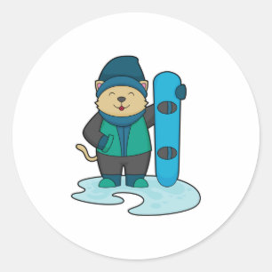 Katt som Snowboarder med snöpapp Runt Klistermärke