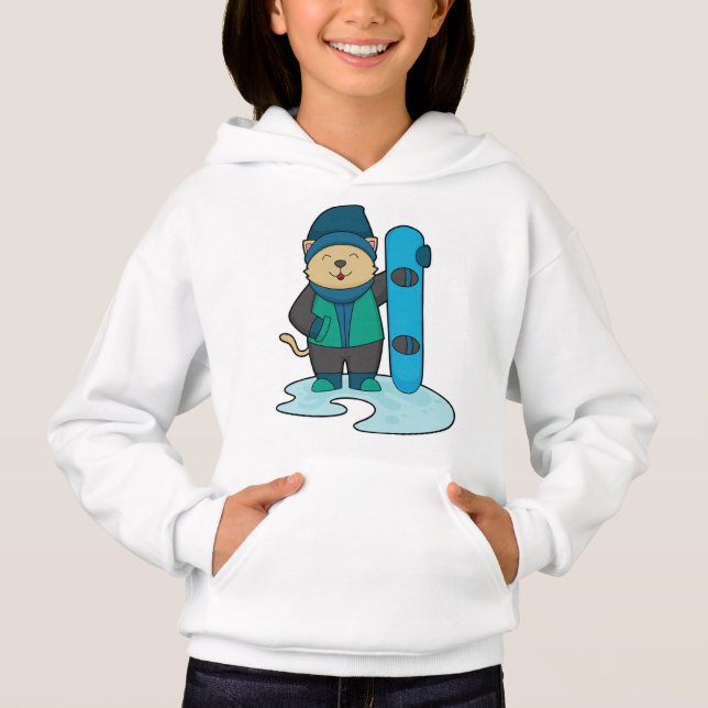 Katt som Snowboarder med snöpapp T Shirt (Framsida)