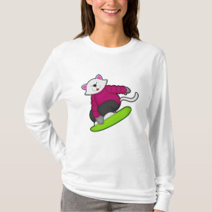 Katt som Snowboarder med snöpapp T Shirt