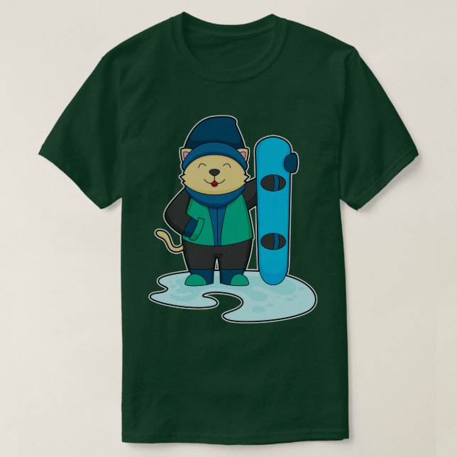 Katt som Snowboarder med snöpapp T Shirt (Design framsida)