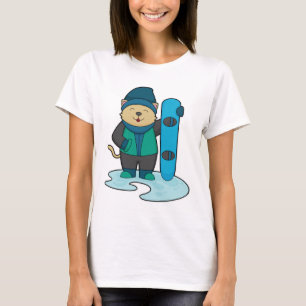 Katt som Snowboarder med snöpapp T Shirt