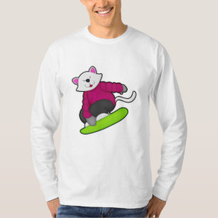 Katt som Snowboarder med snöpapp T Shirt
