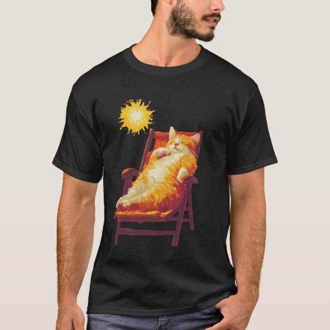Katt som solar sig under sommar solen konst t shirt (Framsida)