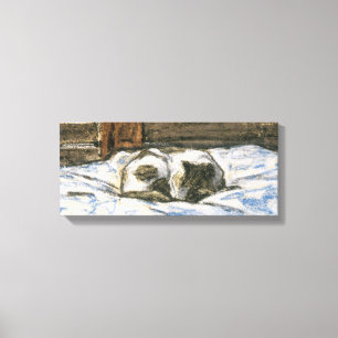 Katt som sovar på en säng vid Claude Monet Canvastryck