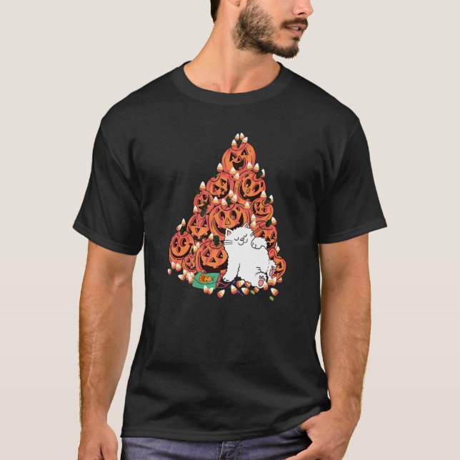 Katt som sover bredvid den skandalösa pumpkin Cand T Shirt (Framsida)