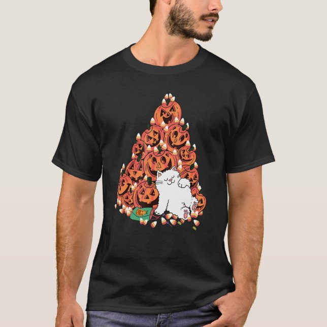 Katt som sover bredvid den skandalösa pumpkin Cand T Shirt (Framsida)