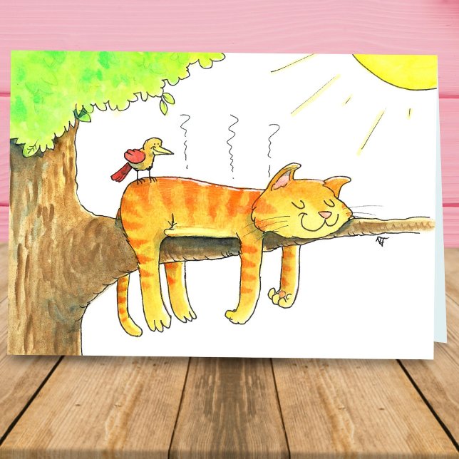 Katt som sover i solhälsning kort (Skapare uppladdad)
