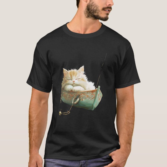 Katt som sover i utsirad båt avkoppling t shirt (Framsida)
