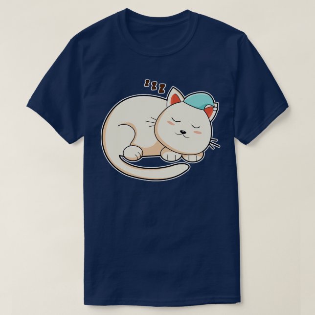 Katt som sover med nattmössa t shirt (Design framsida)