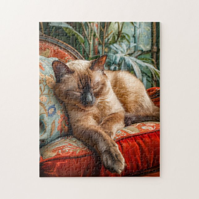 Katt som sover på mysig stol pussel (Vertikal)
