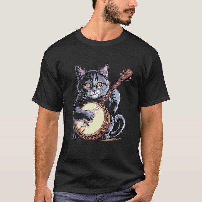 Katt som spelar banjo illustration 1 t shirt (Framsida)