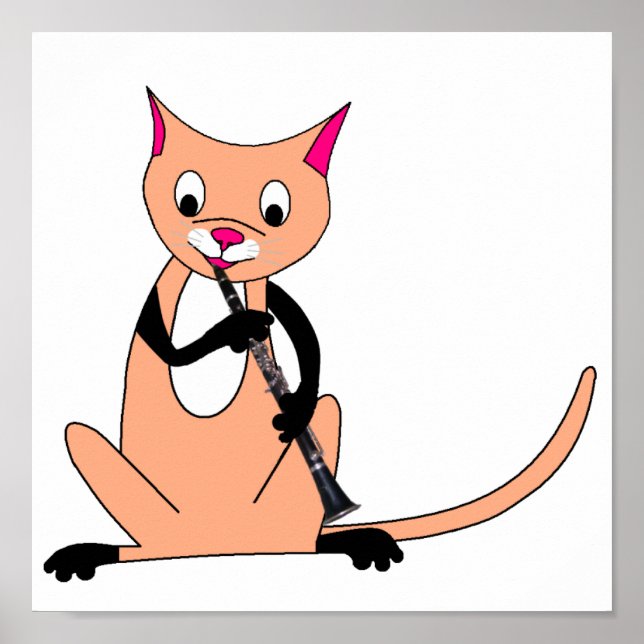 Katt som spelar Clarinet Poster (Framsidan)