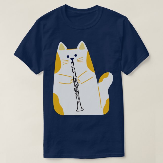 Katt som spelar Clarinet T Shirt (Design framsida)