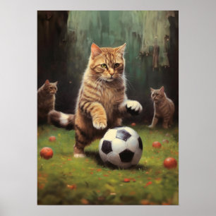 Katt som spelar fotboll poster