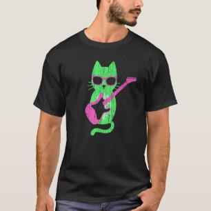 Katt som spelar gitarr Katt med solglasögon 80-tal T Shirt
