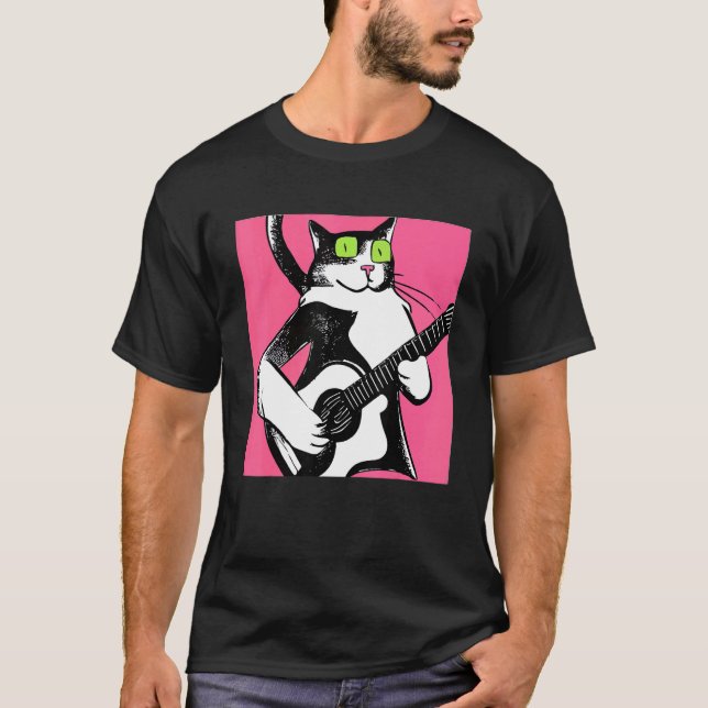 Katt som spelar gitarr kattunge gitarrist t shirt (Framsida)