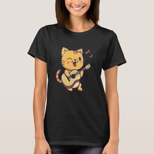 Katt som spelar gitarr lilla katt söta pojkar flic t shirt (Framsida)