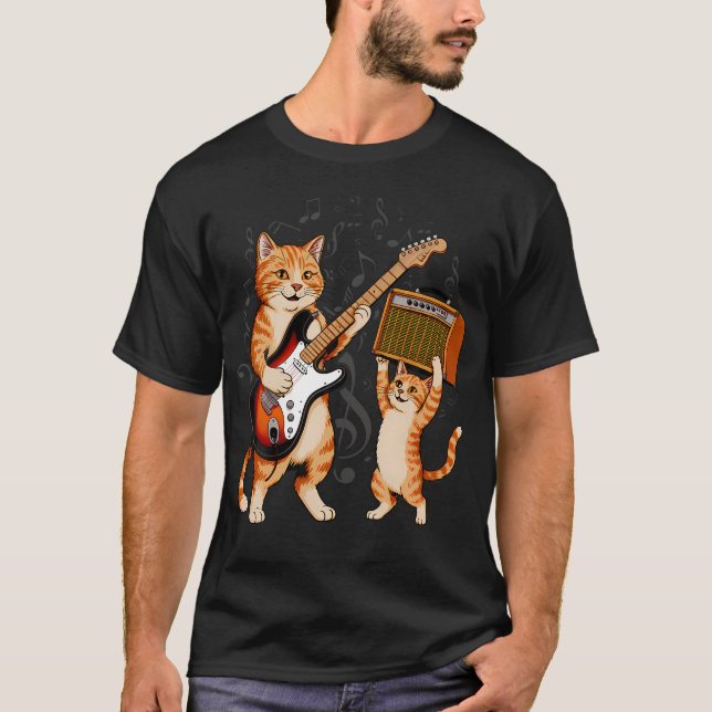 Katt som spelar gitarr män rockstjärna och t shirt (Framsida)