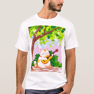Katt som spelar gitarr och är knubbig t shirt