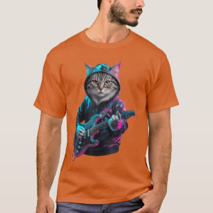 Katt som spelar gitarr Rock and Roll Rockstjärna f T Shirt