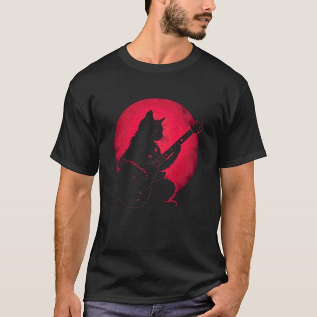 Katt som spelar gitarr Rock Katt T Shirt (Framsida)