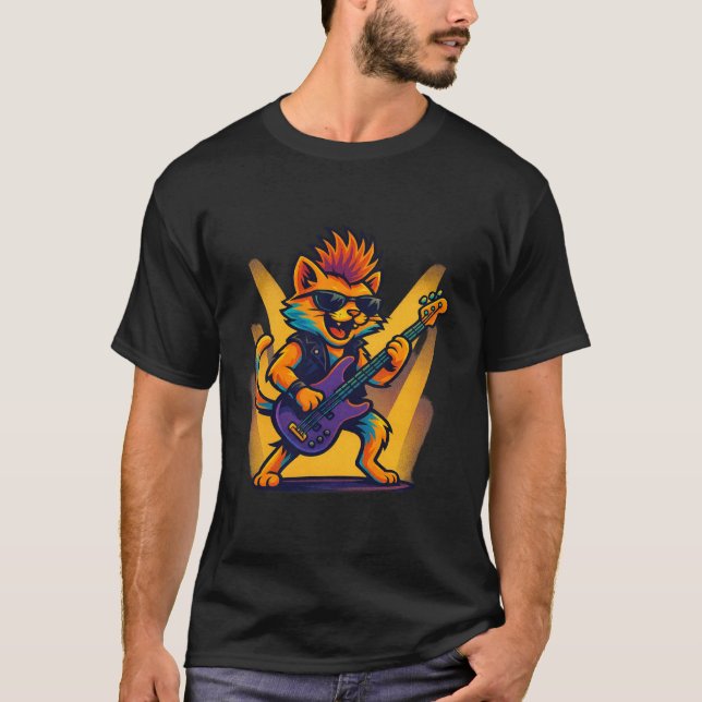 Katt som spelar gitarr Rockstjärna Katt som bär so T Shirt (Framsida)