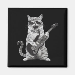 Katt som spelar gitarr Rockstjärna Rock And Roll M Magnet