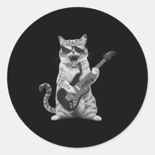 Katt som spelar gitarr Rockstjärna Rock And Roll M Runt Klistermärke