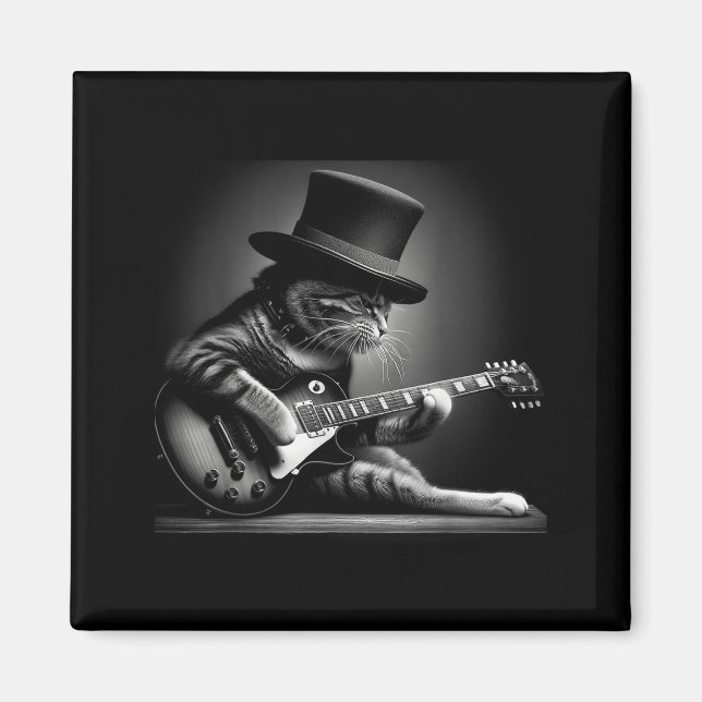 Katt som spelar gitarr - Rolig Rockmusik Gitarrkat Magnet (Framsidan)