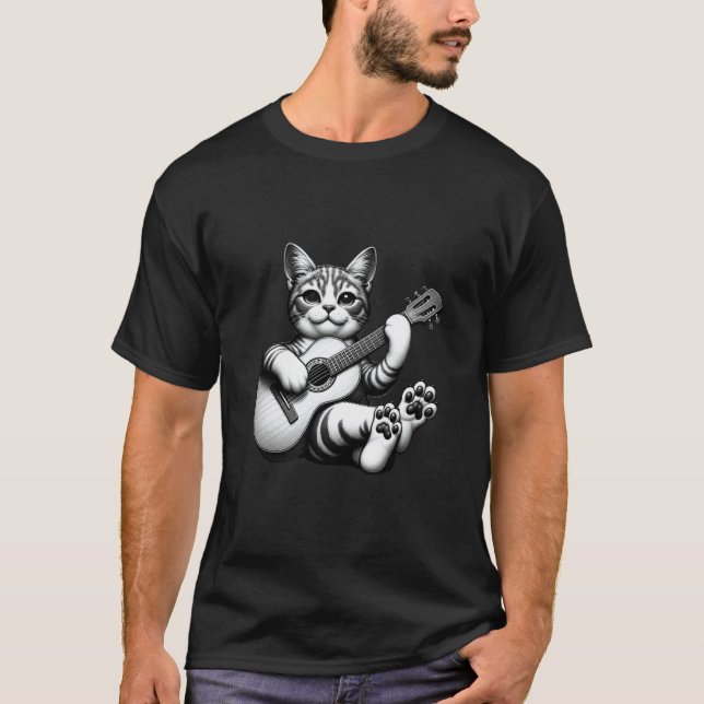 Katt som spelar gitarr t shirt (Framsida)