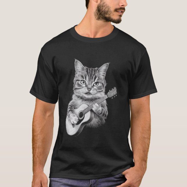 Katt som spelar gitarrdesign för musikälskare och  t shirt (Framsida)